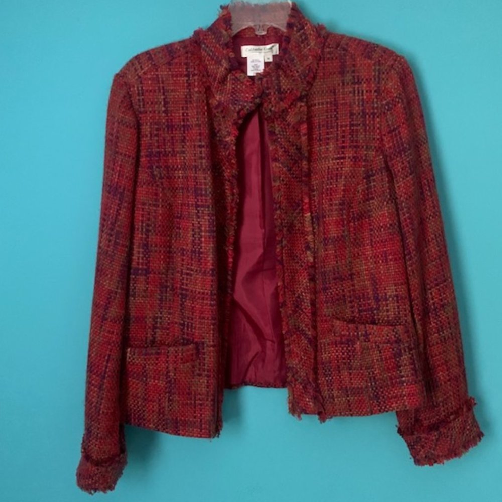Coldwater Creek Women's Multicolor Tweed Fringed Blazer M